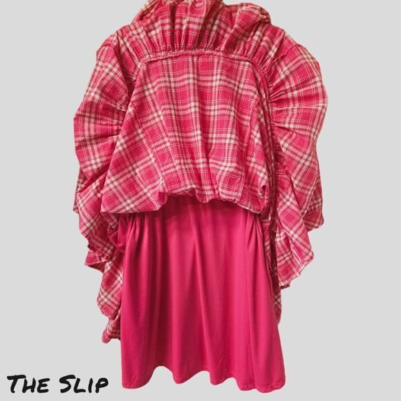 TORRID Plus Size Pink, White Plaid Mini Voile Mandarin Collar Dress. - Picture 8 of 15